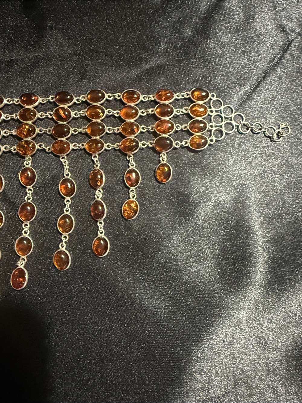 Vintage 925 Sterling Silver Baltic Amber Waterfall Fringe Necklace. - Picture 2 of 8
